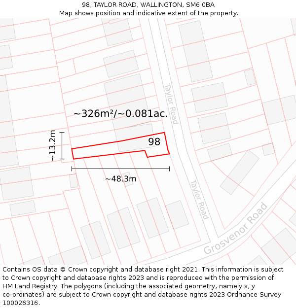 98, TAYLOR ROAD, WALLINGTON, SM6 0BA: Plot and title map