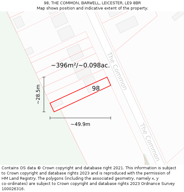 98, THE COMMON, BARWELL, LEICESTER, LE9 8BR: Plot and title map
