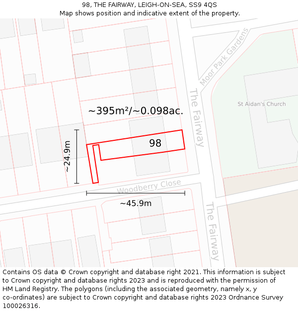 98, THE FAIRWAY, LEIGH-ON-SEA, SS9 4QS: Plot and title map