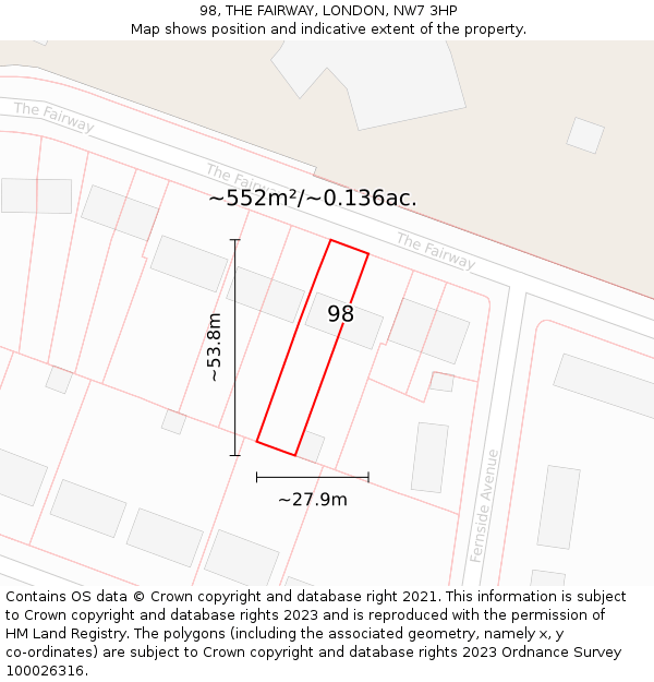 98, THE FAIRWAY, LONDON, NW7 3HP: Plot and title map