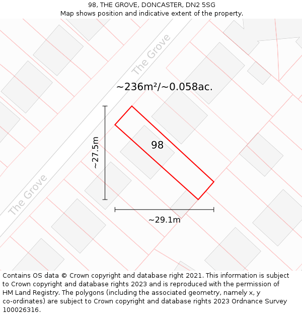 98, THE GROVE, DONCASTER, DN2 5SG: Plot and title map