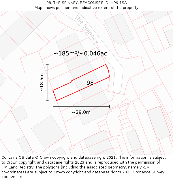 98, THE SPINNEY, BEACONSFIELD, HP9 1SA: Plot and title map
