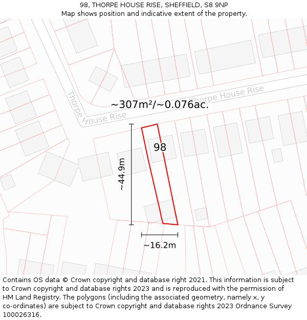 98, THORPE HOUSE RISE, SHEFFIELD, S8 9NP: Plot and title map