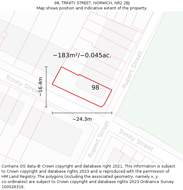 98, TRINITY STREET, NORWICH, NR2 2BJ: Plot and title map