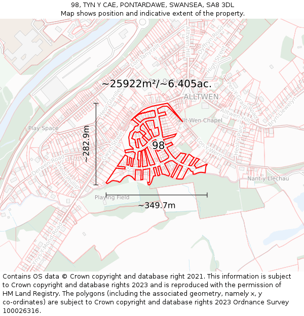 98, TYN Y CAE, PONTARDAWE, SWANSEA, SA8 3DL: Plot and title map