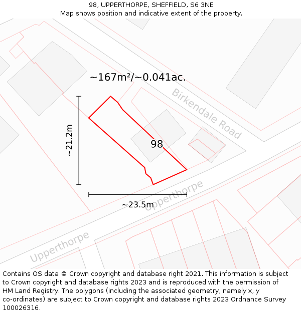 98, UPPERTHORPE, SHEFFIELD, S6 3NE: Plot and title map