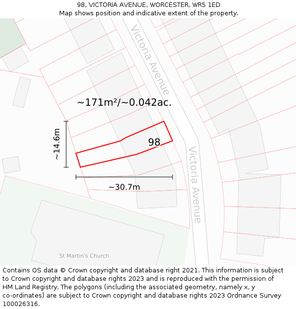 98, VICTORIA AVENUE, WORCESTER, WR5 1ED: Plot and title map