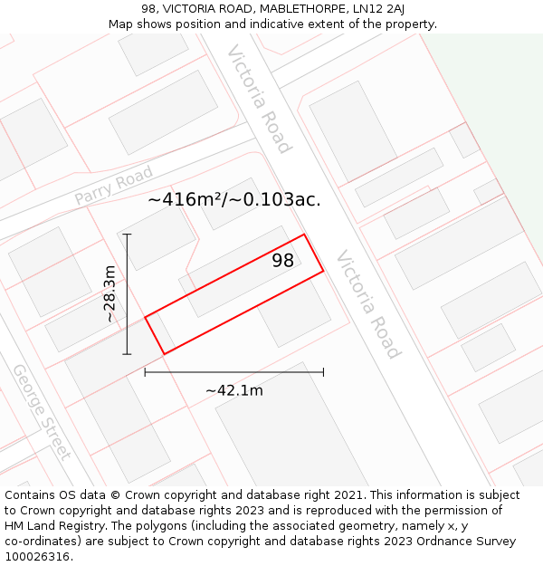 98, VICTORIA ROAD, MABLETHORPE, LN12 2AJ: Plot and title map
