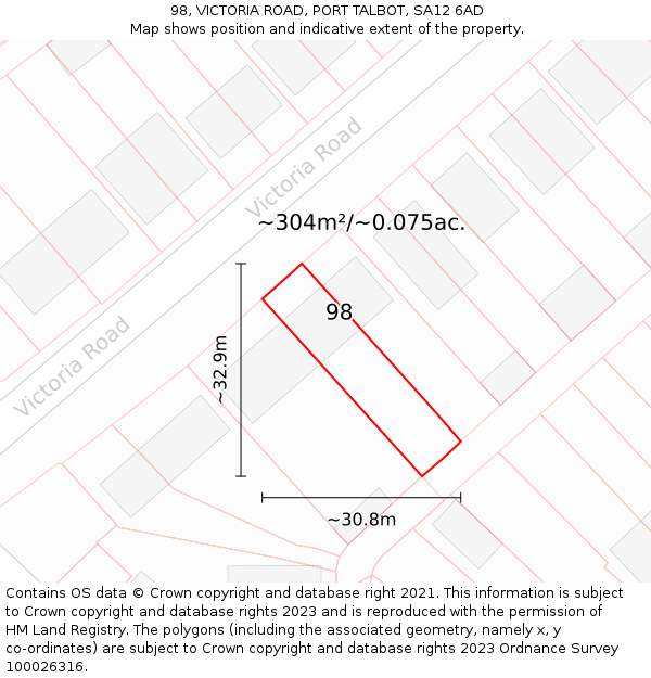 98, VICTORIA ROAD, PORT TALBOT, SA12 6AD: Plot and title map