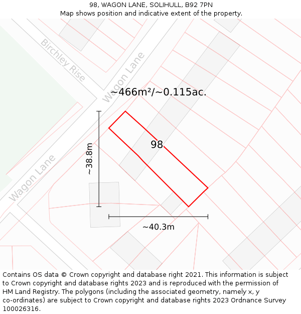 98, WAGON LANE, SOLIHULL, B92 7PN: Plot and title map