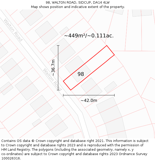 98, WALTON ROAD, SIDCUP, DA14 4LW: Plot and title map