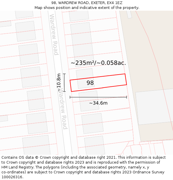 98, WARDREW ROAD, EXETER, EX4 1EZ: Plot and title map