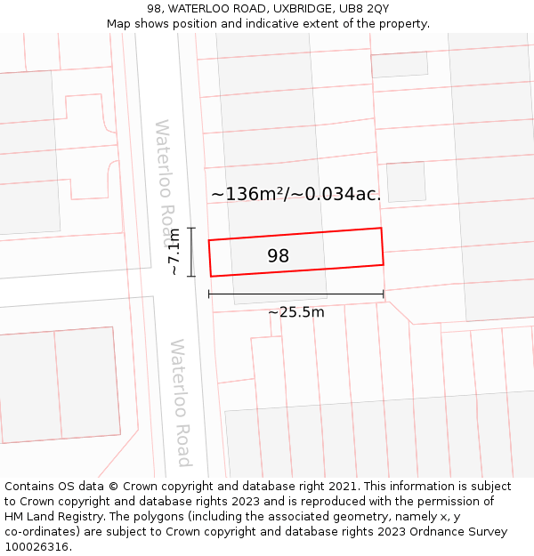 98, WATERLOO ROAD, UXBRIDGE, UB8 2QY: Plot and title map
