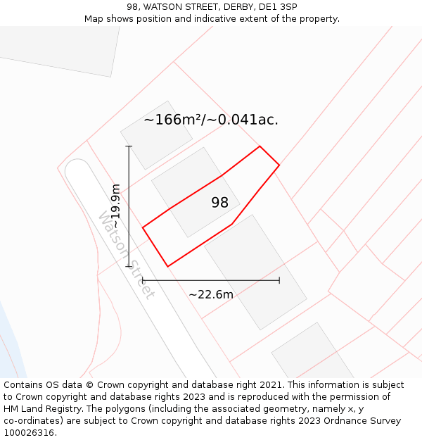 98, WATSON STREET, DERBY, DE1 3SP: Plot and title map
