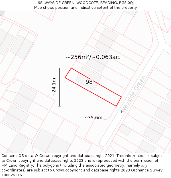 98, WAYSIDE GREEN, WOODCOTE, READING, RG8 0QJ: Plot and title map