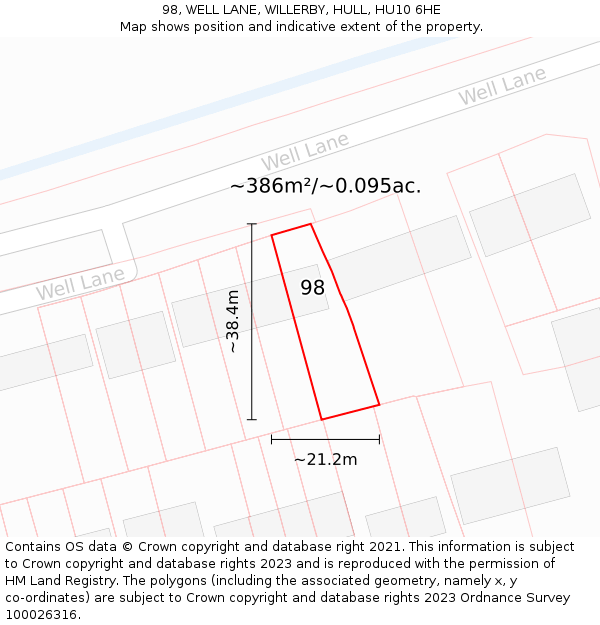 98, WELL LANE, WILLERBY, HULL, HU10 6HE: Plot and title map