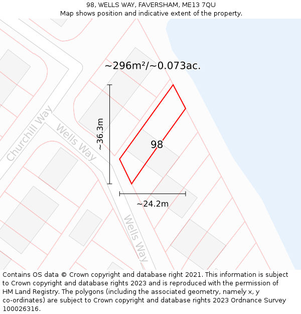 98, WELLS WAY, FAVERSHAM, ME13 7QU: Plot and title map