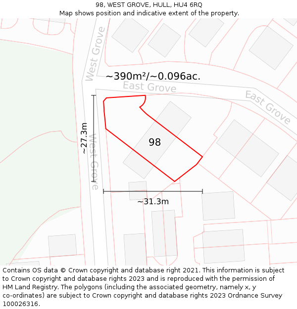 98, WEST GROVE, HULL, HU4 6RQ: Plot and title map