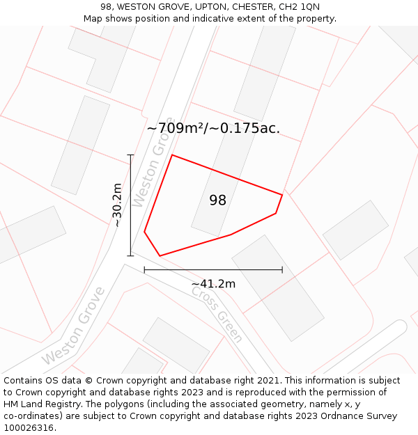 98, WESTON GROVE, UPTON, CHESTER, CH2 1QN: Plot and title map