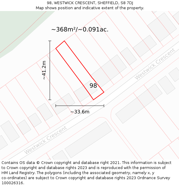 98, WESTWICK CRESCENT, SHEFFIELD, S8 7DJ: Plot and title map