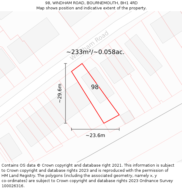 98, WINDHAM ROAD, BOURNEMOUTH, BH1 4RD: Plot and title map