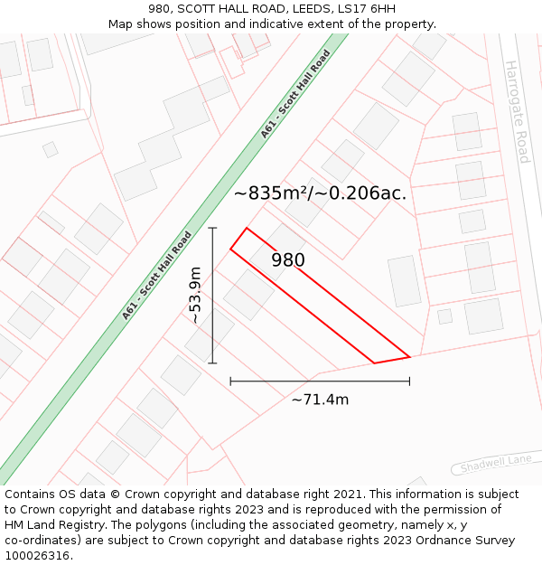980, SCOTT HALL ROAD, LEEDS, LS17 6HH: Plot and title map