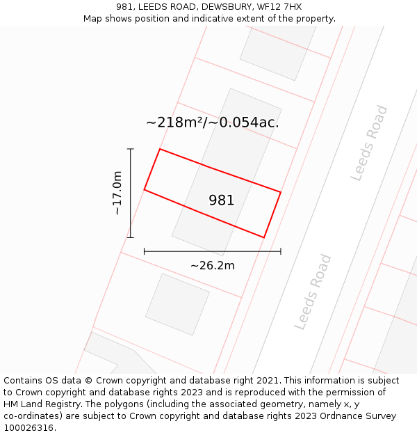 981, LEEDS ROAD, DEWSBURY, WF12 7HX: Plot and title map