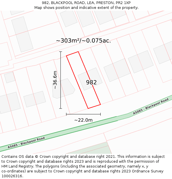 982, BLACKPOOL ROAD, LEA, PRESTON, PR2 1XP: Plot and title map