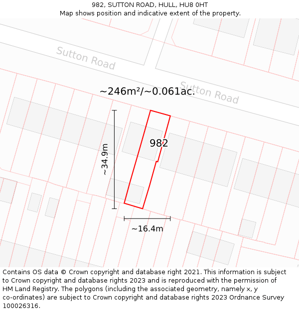 982, SUTTON ROAD, HULL, HU8 0HT: Plot and title map