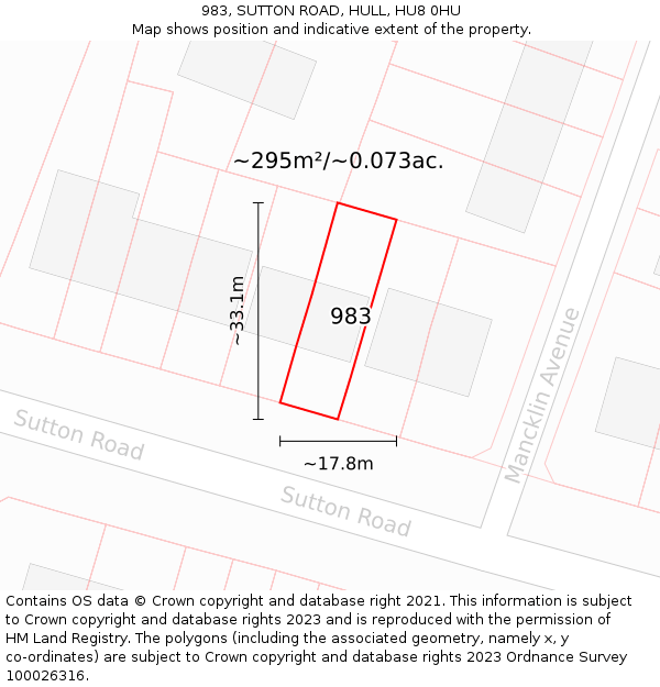 983, SUTTON ROAD, HULL, HU8 0HU: Plot and title map