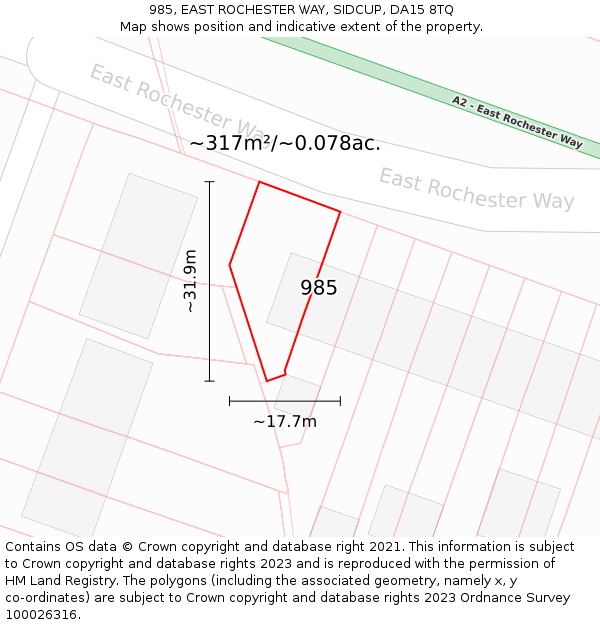 985, EAST ROCHESTER WAY, SIDCUP, DA15 8TQ: Plot and title map
