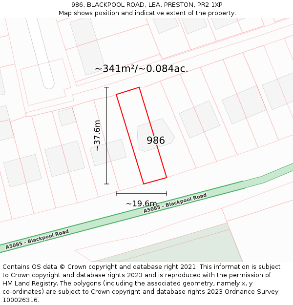 986, BLACKPOOL ROAD, LEA, PRESTON, PR2 1XP: Plot and title map