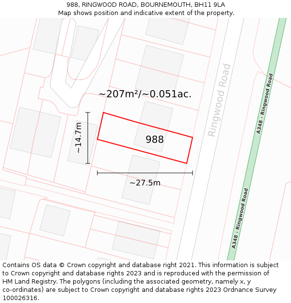 988, RINGWOOD ROAD, BOURNEMOUTH, BH11 9LA: Plot and title map