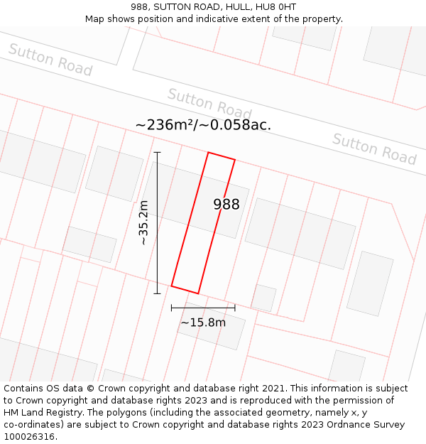 988, SUTTON ROAD, HULL, HU8 0HT: Plot and title map