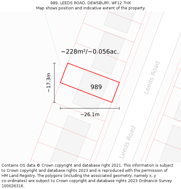 989, LEEDS ROAD, DEWSBURY, WF12 7HX: Plot and title map