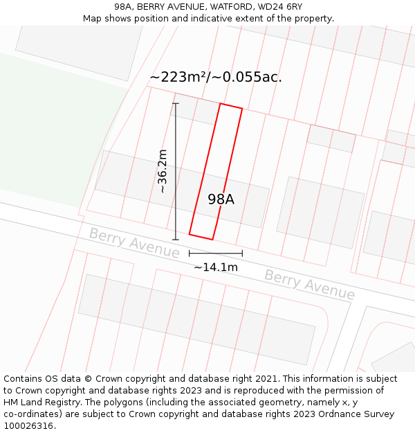 98A, BERRY AVENUE, WATFORD, WD24 6RY: Plot and title map