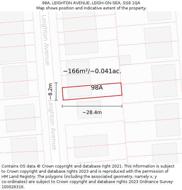 98A, LEIGHTON AVENUE, LEIGH-ON-SEA, SS9 1QA: Plot and title map