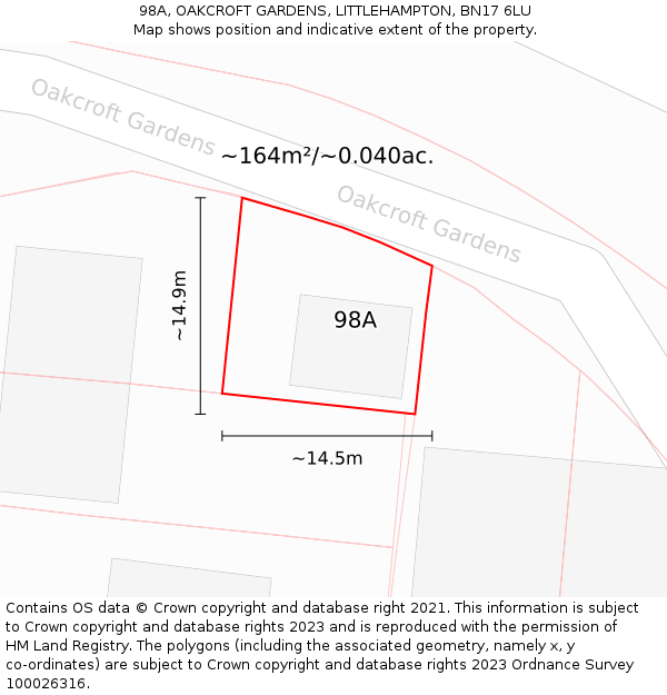 98A, OAKCROFT GARDENS, LITTLEHAMPTON, BN17 6LU: Plot and title map