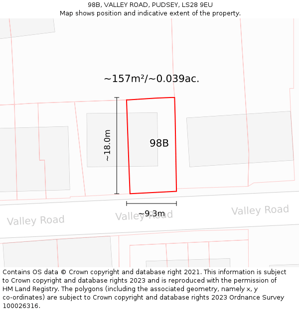98B, VALLEY ROAD, PUDSEY, LS28 9EU: Plot and title map