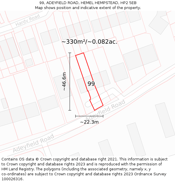 99, ADEYFIELD ROAD, HEMEL HEMPSTEAD, HP2 5EB: Plot and title map