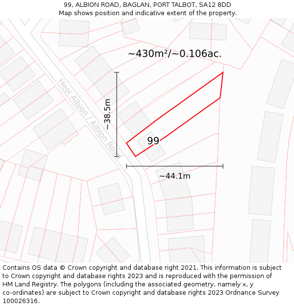99, ALBION ROAD, BAGLAN, PORT TALBOT, SA12 8DD: Plot and title map