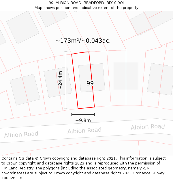 99, ALBION ROAD, BRADFORD, BD10 9QL: Plot and title map