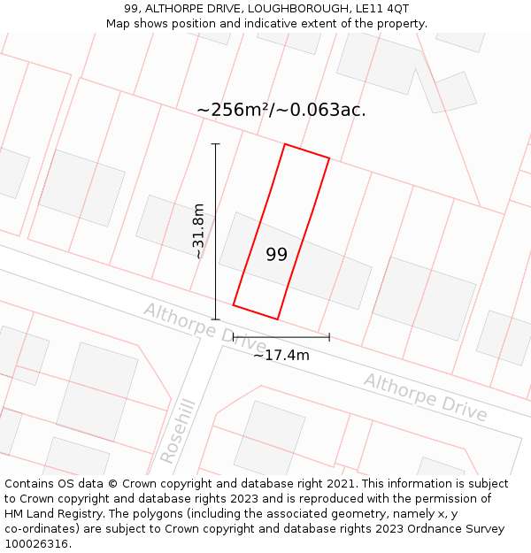 99, ALTHORPE DRIVE, LOUGHBOROUGH, LE11 4QT: Plot and title map