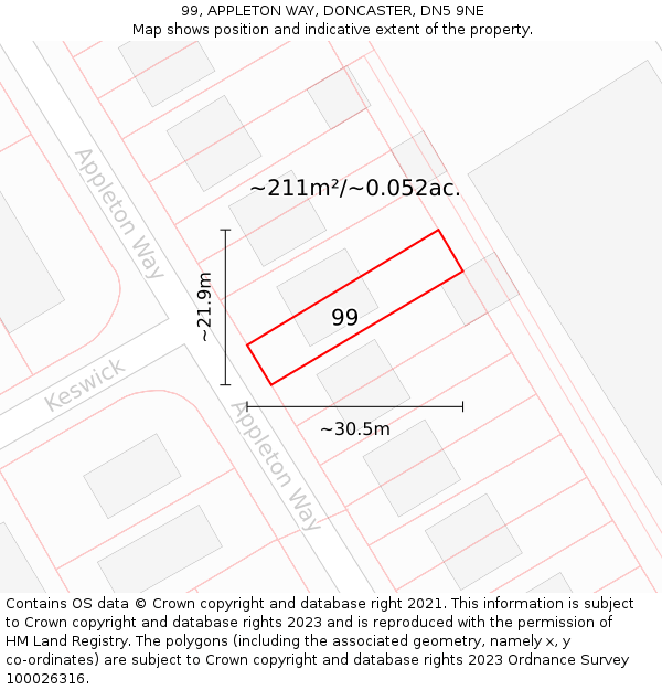 99, APPLETON WAY, DONCASTER, DN5 9NE: Plot and title map