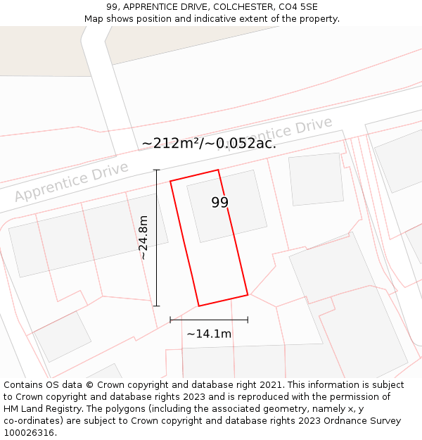 99, APPRENTICE DRIVE, COLCHESTER, CO4 5SE: Plot and title map