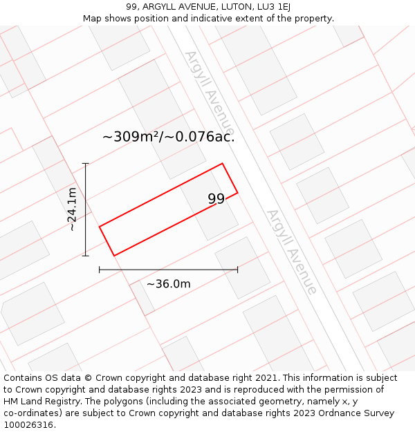 99, ARGYLL AVENUE, LUTON, LU3 1EJ: Plot and title map