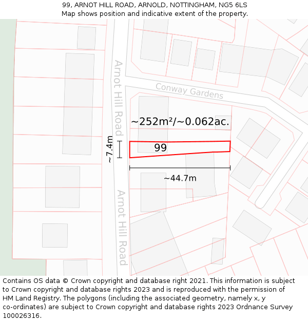 99, ARNOT HILL ROAD, ARNOLD, NOTTINGHAM, NG5 6LS: Plot and title map
