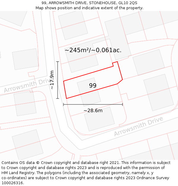 99, ARROWSMITH DRIVE, STONEHOUSE, GL10 2QS: Plot and title map