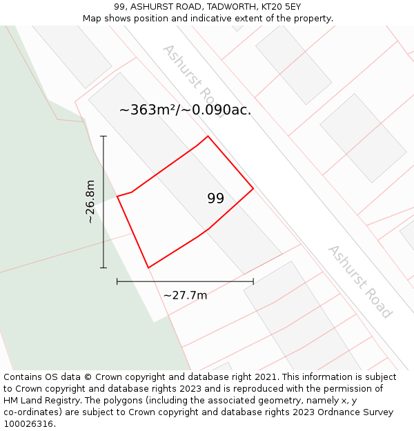 99, ASHURST ROAD, TADWORTH, KT20 5EY: Plot and title map