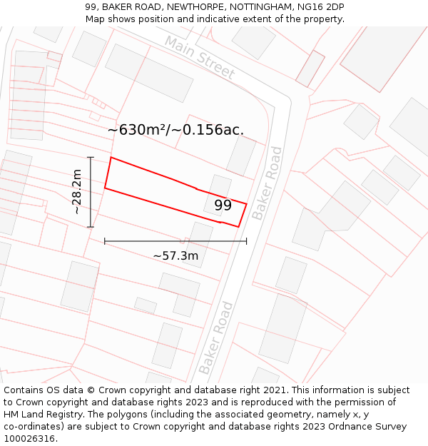 99, BAKER ROAD, NEWTHORPE, NOTTINGHAM, NG16 2DP: Plot and title map